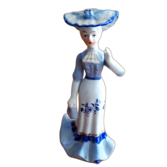 Victorian Porcelain Lady, Blue and White Figurine - Picture 1 of 3